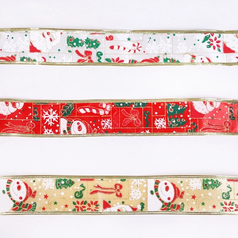 Festliches Weihnachtsband Metallkanten Weihnachtsmann Schneeflocken Muster Für Weihnachtsbaum Deko Geschenkverpackung Party