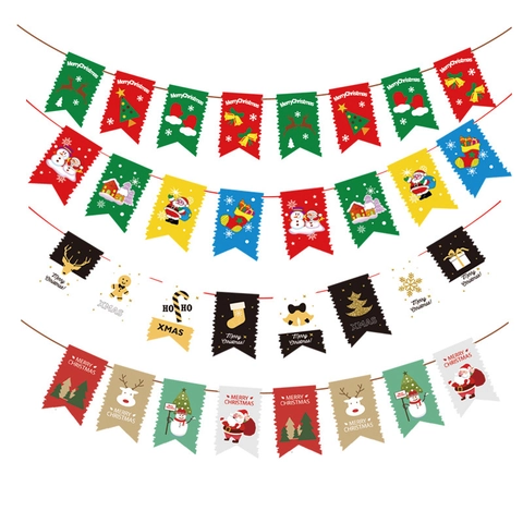 Cartoon Kerst Papier Banner Rendier Kerstman Slinger Hangende Decoratie Voor Winkelcentrum Hotel Sfeer Layout