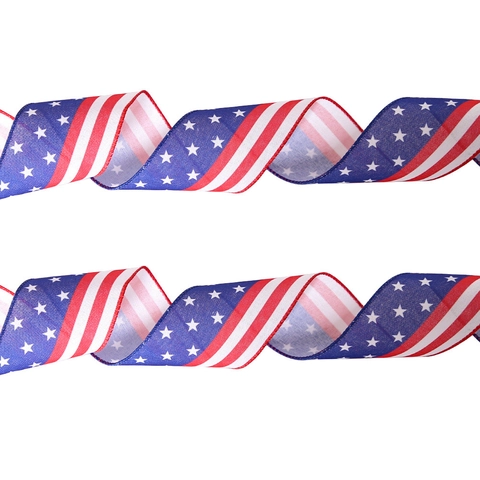 Independence Day Decoration Ribbon American Flag Stars Stripes Burlap Ribbon With Red Truck Pattern For Party Ornament DIY Crafts