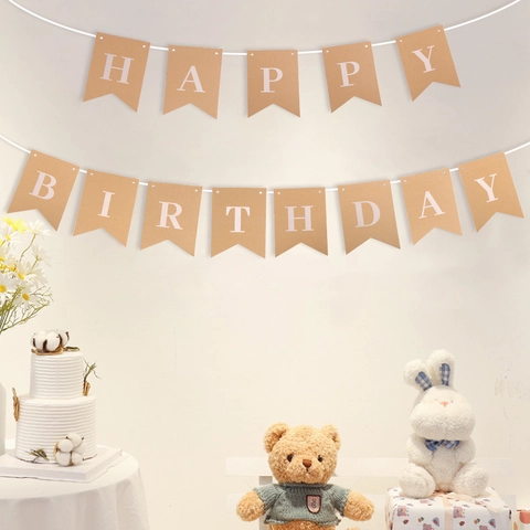 Kraft Paper Happy Birthday Letter Banner Swallowtail Flag Kids Birthday Party Decoration Hanging Garland Photo Prop