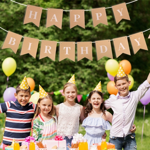 Kraft Paper Happy Birthday Letter Banner Swallowtail Flag Kids Birthday Party Decoration Hanging Garland Photo Prop