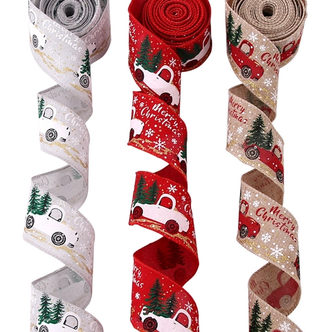 Rotoli di Nastro di Natale per Decorazione Albero Buon Natale Nastro di Tessuto Stampato con Camion Rosso Fiocchi di Neve Accessori per Feste Natalizie