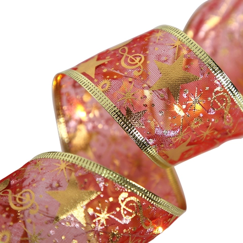 Ruban de Noël Double Couche Paillettes Étoile Note de Musique Ruban Métallique Pour Arbre de Noël DIY Arc Décoration