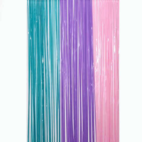 Macaron Gekleurde PET Folie Franje Gordijn Voor Verjaardagsfeestje Achtergrond Decoratie Paars Roze Cyaan Tinsel Deurgordijn