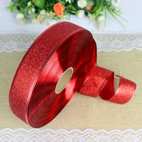 Rotes Glitzer Weihnachtsband Mit Metallischem Rand Für Weihnachtsbaumdekoration Geschenkverpackung Party DIY Ornamente
