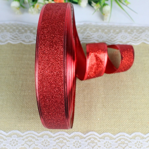 Red Glitter Christmas Ribbon Sparkling Decorative Ribbon For Christmas Tree Ornaments Gift Wrapping DIY Crafts