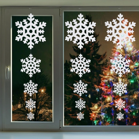 Weihnachten Weiße Schneeflocke Girlande Schaumstoff Glitzer Anhänger Für Feiertag Party Winter Home Fenster Dekorationen