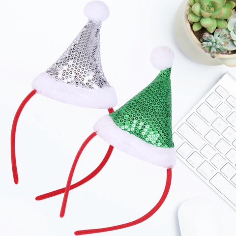 Cerchietto con Cappello di Natale con Paillettes Accessorio per Capelli per Feste Natalizie Mini Cappello di Babbo Natale per Foto