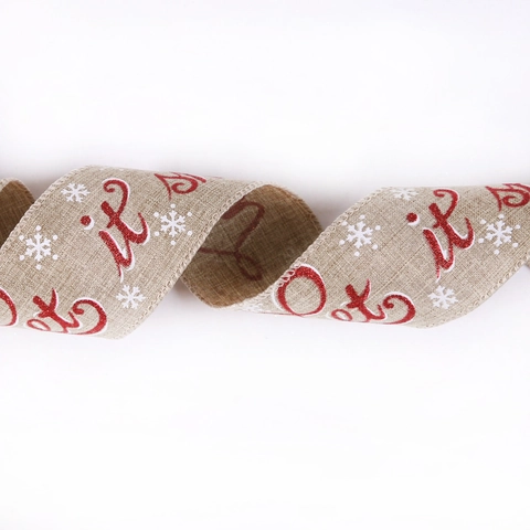 Weihnachts Leinenimitat Band Mit Glitzer Let It Snow Merry Christmas Bedruckt Schneeflocke Rustikaler Feiertags Baumschmuck Bastelband