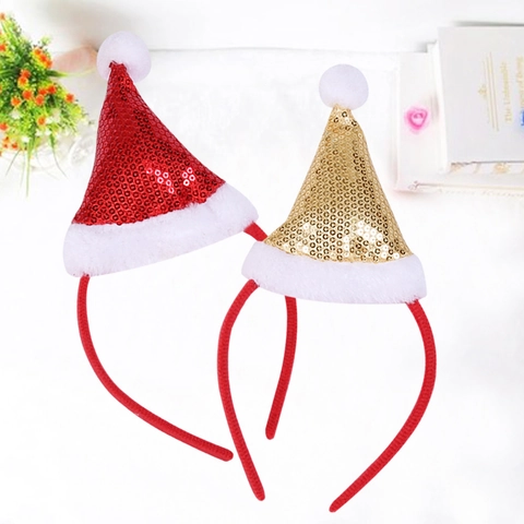 Serre-Tête Mini Bonnet De Noël À Paillettes Accessoire Cheveux Scintillant Pour Enfants Adultes Fête Décoration Cadeau