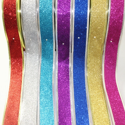 Glitter Christmas Ribbon Gold Edge Metallic Sparkle Decorative Ribbon For Gift Wrapping Party Christmas Decoration DIY Craft Ornament