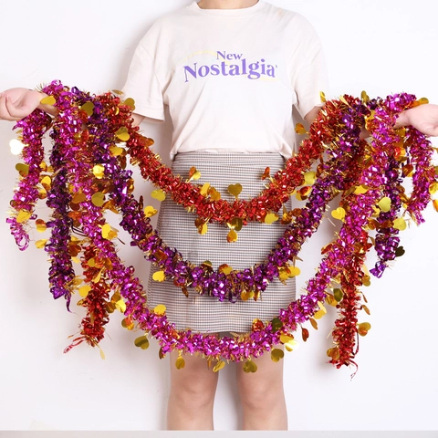 Heart Tinsel Garland Metallic Party Decoration Wedding Valentine Day Celebration Ornament Sparkling Fringe Tinsel For Home Holiday Layout