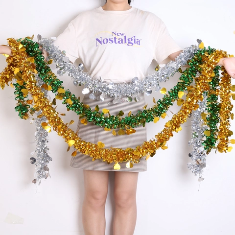 Metallic Heart Tinsel Garland Valentine Day Wedding Party Decoration Christmas Tree Hanging Ornament Heart Sequin Streamer