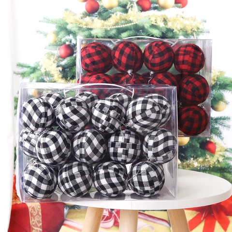 Palle di Natale Buffalo Plaid Rivestite in Tessuto Schiuma Decorazioni da Appendere per Albero Palline a Scacchi Festa
