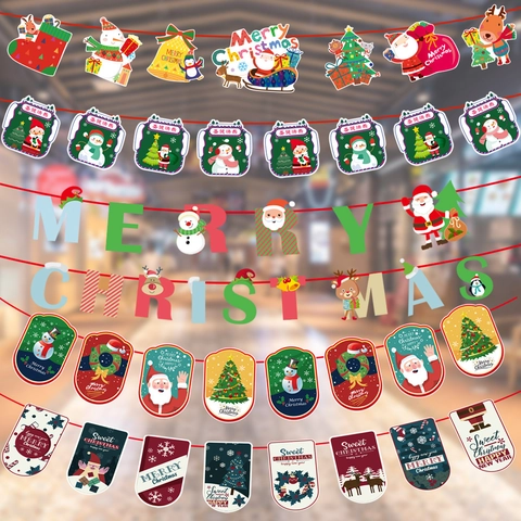 Cartoon Kerst Banner Papier Hangende Decoratie Rendier Kerstman Sneeuwpop Vlaggetjes Voor Hotel Feest Thuis Vakantie Decor
