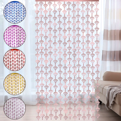 PET Metallic Diamond Foil Fringe Curtain For Birthday Wedding Party Backdrop Laser Cut Geometric Background Wall Decoration