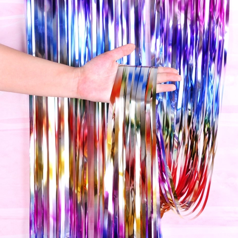Tenda a Frange Metalliche Sfumate Arcobaleno Sfondo Decorazione Festa Streamer per Matrimonio Compleanno Vacanze Fondale