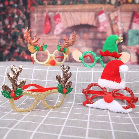 Kerst Decoratieve Brilmonturen Glitter Plastic Elandgewei Kerstmuts Elfenoren Feest Vakantie Nieuwigheid