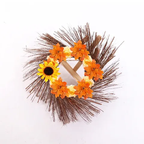 Ghirlanda di Halloween Anello di Sole Decorativo Girasole Artificiale Foglia di Acero Legno Naturale Ornamento Parete Porta