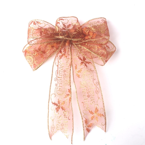 Nœud de Décoration de Sapin de Noël Fait Main avec Paillettes en Organza à Mailles pour Fête de Noël