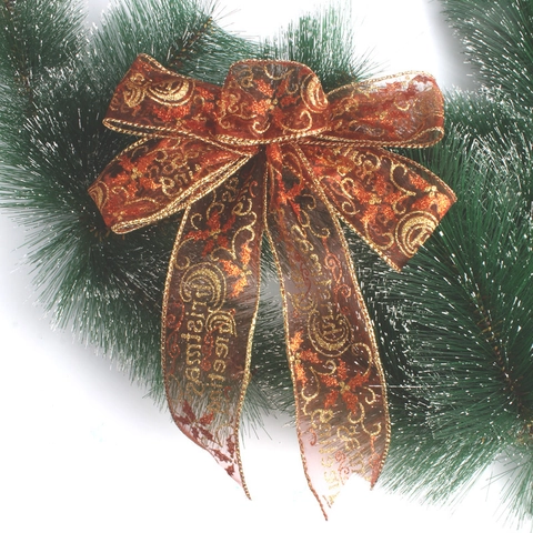 Nœud de Décoration de Sapin de Noël Fait Main avec Paillettes en Organza à Mailles pour Fête de Noël