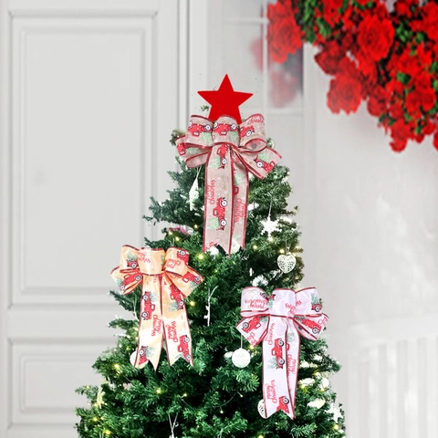 Grandi Fiocchi Decorativi Natalizi Con Stampa Camion Rosso Albero Di Natale Nastri In Tessuto Bordati Per Auto Festa