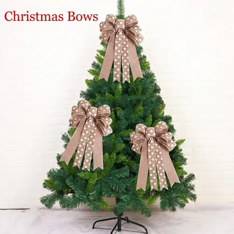 Rustikale Weihnachtsbaumspitze Stoff Schleife Dekoration Weiße Punkte Muster Große Handgefertigte Feiertag Hängende Ornament Zuhause Deko