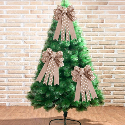 Rustikale Weihnachtsbaumspitze Stoff Schleife Dekoration Weiße Punkte Muster Große Handgefertigte Feiertag Hängende Ornament Zuhause Deko