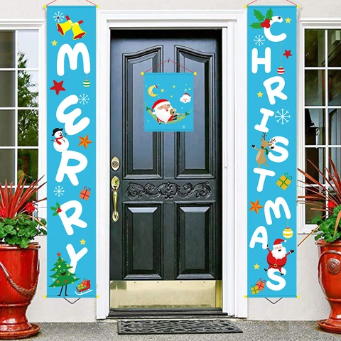 Striscione per Portico di Buon Natale Bandiera Appesa alla Porta in Tessuto non Tessuto per Esterni Casa Giardino Babbo Natale
