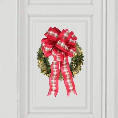 Grande Fiocco di Natale a Quadri Decorazione per Albero di Natale Rosso Verde Fiocco in Tessuto per Festa di Natale Casa