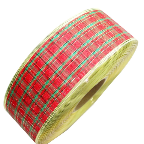 Weihnachten Karo Schleifenband Golddrahtkante Rot Grün Schottenkaro Stoffband Rolle Für Weihnachtsbaum Party Dekoration