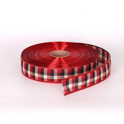 Weihnachten Schottenkaro Band Rolle Büffel Karo Dekoband Mit Rotem Metallrand Für Baumschmuck Geschenkverpackung DIY Handwerk