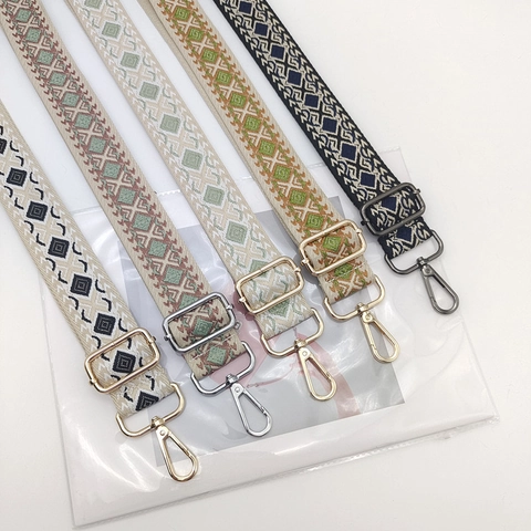 Tracolla Larga Regolabile Multicolore Etnica Jacquard Geometrico Cintura di Ricambio Con Ganci in Metallo Per Borse a Tracolla Donna