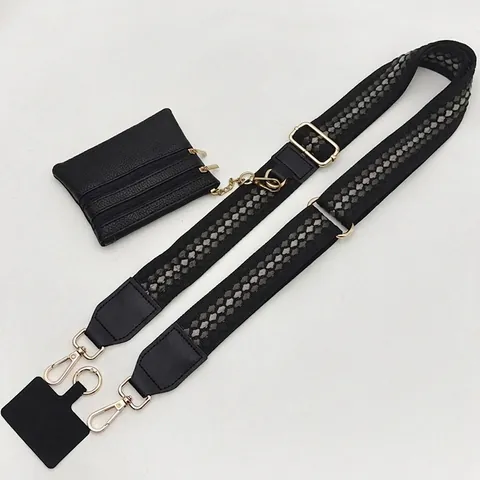 Adjustable Geometric Woven Wide Shoulder Strap With Detachable Coin Purse Phone Patch Universal Crossbody Bag Strap For Women