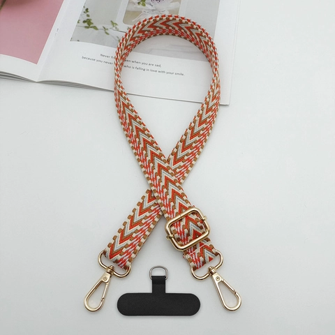 Bohemian Ethnic Jacquard Woven Phone Strap Adjustable Crossbody Lanyard With Metal Buckle Universal Bag Shoulder Strap