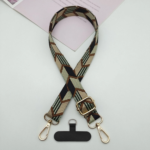 Adjustable Polyester Jacquard Phone Lanyard Geometric Arrow Crossbody Bag Strap With Metal Clasp Connector Gasket For Women Men