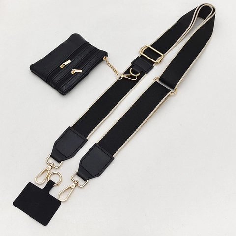 Verstelbare Polyester Brede Schouderriem Met Mini Muntzakje En Telefoonconnector Crossbody Koord Voor Telefoontas Accessoires