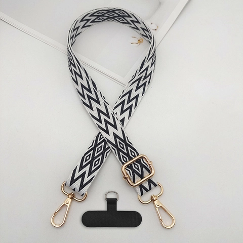 Cordón para Teléfono de Poliéster Jacquard Ajustable Correa Ancha con Patrón Geométrico de Ondas Cierre de Metal Parche Universal