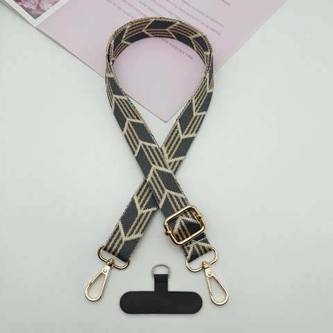 Adjustable Polyester Jacquard Phone Lanyard Geometric Arrow Crossbody Bag Strap With Metal Clasp Connector Gasket For Women Men