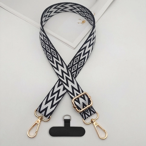 Cordón para Teléfono de Poliéster Jacquard Ajustable Correa Ancha con Patrón Geométrico de Ondas Cierre de Metal Parche Universal