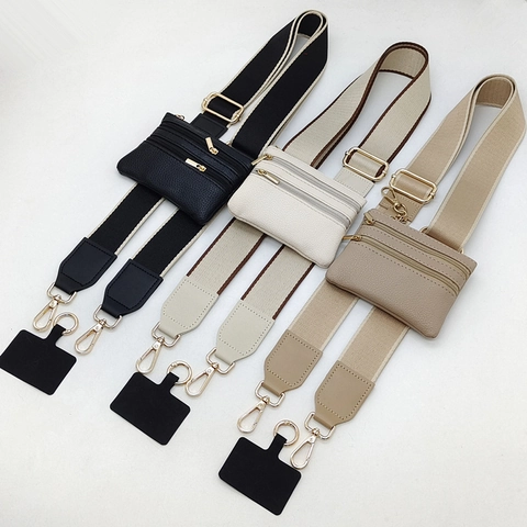 Verstelbare Polyester Brede Schouderriem Met Mini Muntzakje En Telefoonconnector Crossbody Koord Voor Telefoontas Accessoires