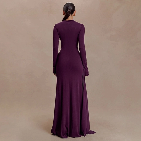 Abito da Donna Sexy a Collo Alto Maniche Lunghe Maxi Elegante Lunghezza al Pavimento Poliestere Spandex Vestito da Sera