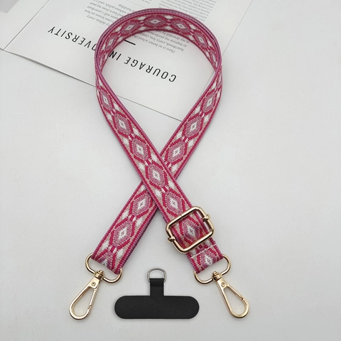Ethnic Jacquard Adjustable Phone Strap Polyester Braided Neck Lanyard Metal Buckle Geometric Crossbody Strap For Women Men