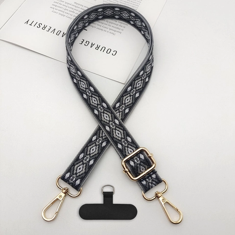 Ethnic Jacquard Adjustable Phone Strap Polyester Braided Neck Lanyard Metal Buckle Geometric Crossbody Strap For Women Men