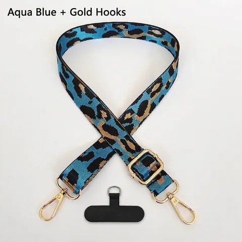 Cordón Ajustable de Poliéster Jacquard de Leopardo para Teléfono Correa de Cuello Con Gancho de Metal Dorado y Junta Mujer