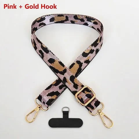 Cordón Ajustable de Poliéster Jacquard de Leopardo para Teléfono Correa de Cuello Con Gancho de Metal Dorado y Junta Mujer
