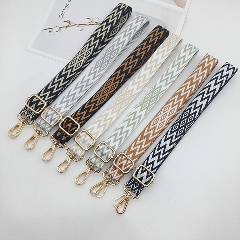 Verstellbarer Jacquard Geometrischer Taschengurt Ethno Stickerei Umhängetasche Schulter Ersatzgurt Mit Metallhaken Für Handtasche