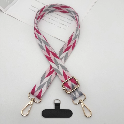 Lanière de Téléphone Tissée en Polyester Géométrique Réglable Bandoulière Universelle Avec Boucle en Métal Sangle d'Épaule à Onglet Durable
