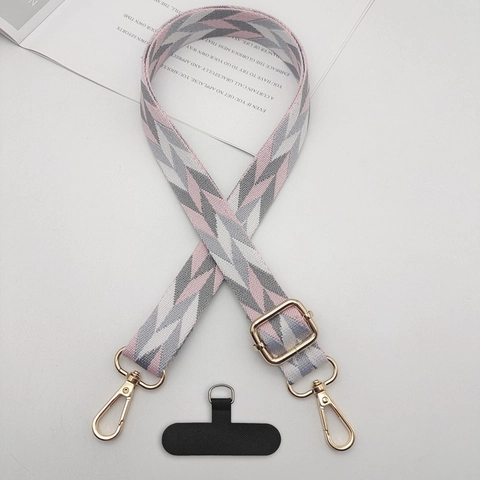 Lanière de Téléphone Tissée en Polyester Géométrique Réglable Bandoulière Universelle Avec Boucle en Métal Sangle d'Épaule à Onglet Durable