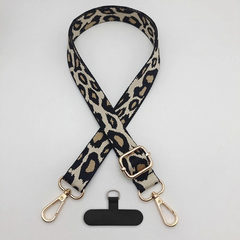 Adjustable Polyester Jacquard Leopard Print Phone Lanyard With Gasket Retro Camouflage Crossbody Strap For Women Phone Bag